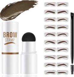 Merkloos Premium Wenkbrauw Stempel - Wenkbrauw Sjabloon - Wenkbrauwstempel - Brow Stamp - 10 Sjablonen - Borsteltje - Herbruikbaar - Waterdicht - Cadeau Voor Haar - Mediumbruin